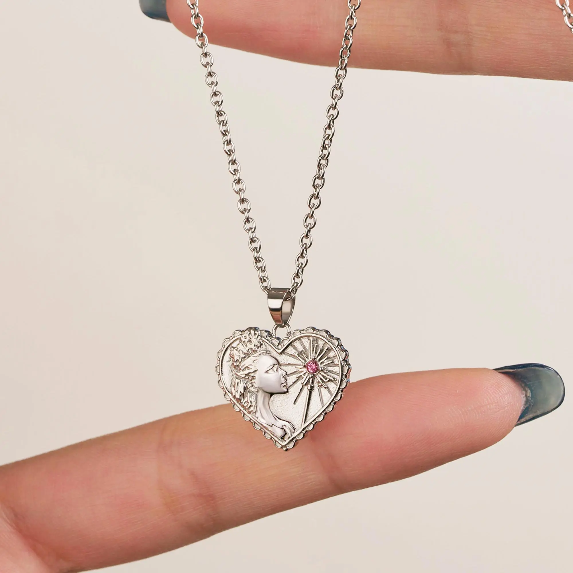 OUFERXWICKED Glinda Heart Shape Stainless Steel Non Tarnish Necklace for Women Perfect Gift
