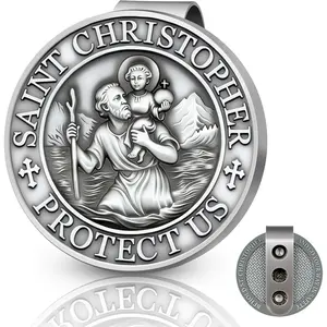 Car Visor Clip Double-Sided St Christopher Medal, Christian Car Accessory, Drive Safe Visor Clip Perfect New Driver Gift for Families Friends