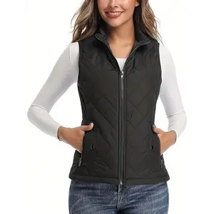 hoa vest blond girl Women's Quilted Vest - Ultra-soft Padded, Sleeveless, Stand Collar And Safety Zippered Pockets - Lightweight, Machine Washable For Everyday Chic teddy  coat casual knit pullover sweater Turtleneck Long Sleeve Pullover oversized puffer