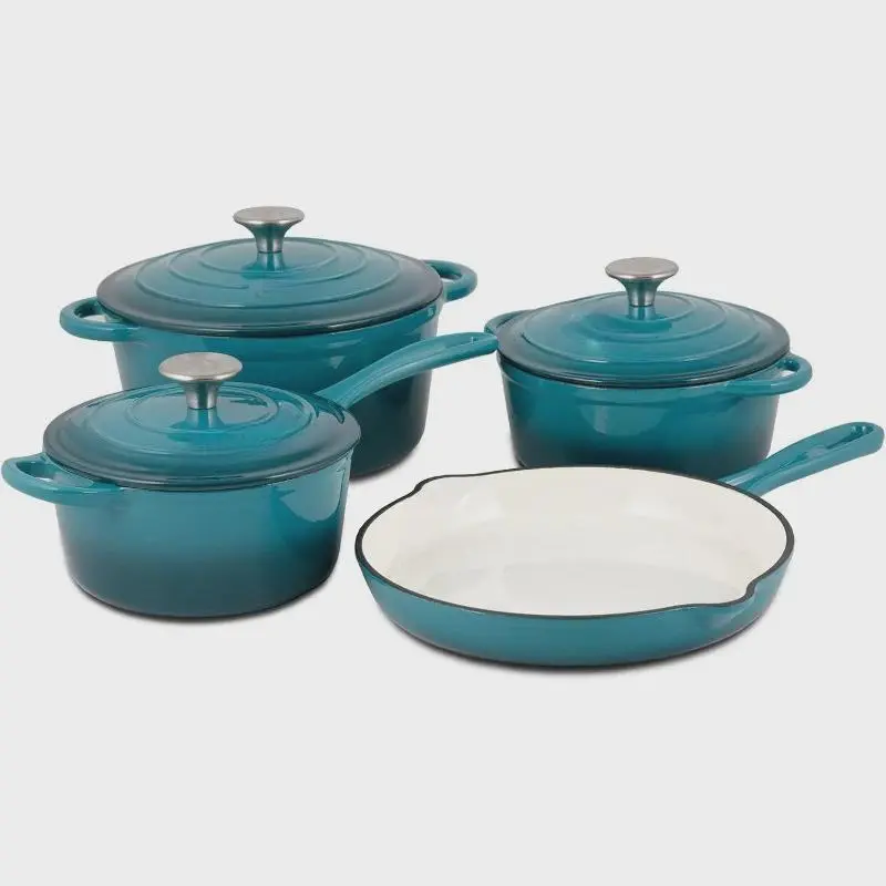 Enameled Cast Iron Cookware Set  Saucepan, Small Dutch Oven, Large Dutch Oven, 10.25", 2QT, 2.25QT, 4.75QT