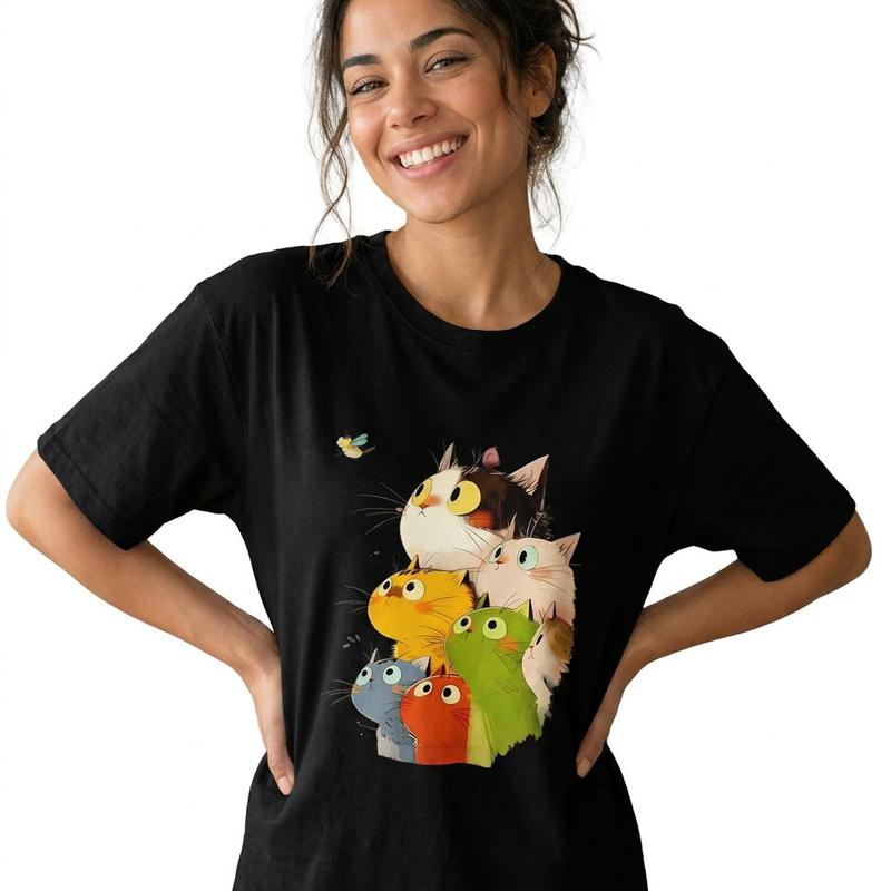 Cute Cat Graphic Tee Women Plus Size Funny Animal Lover Shirt