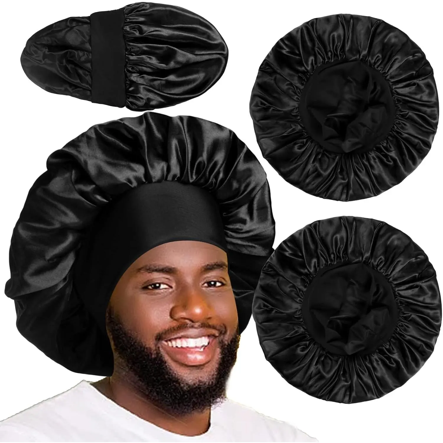 2 count Bonnets for Men, Double Layer Hair Bonnet Satin Bonnet for Women Curly Hair Braids