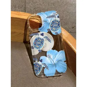 Turtle Hibiscus Print Clear Case Suitable for iPhone17/iPhone17 air/iPhone17 pro/iPhone17 pro max/16 Pro Max/15 Pro Max/14 Pro Max/13 Pro Max/12 Pro Max/11 Pro Max , Compatible With Samsung Galaxy Series S24/S23/S22