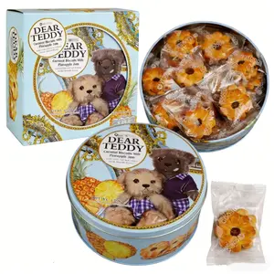 VFOODS Thailand Dear Teddy Flower Shape Coconut Butter Cookies with Pineapple Jam Filling 150g – Popular Thai Snack & Gift