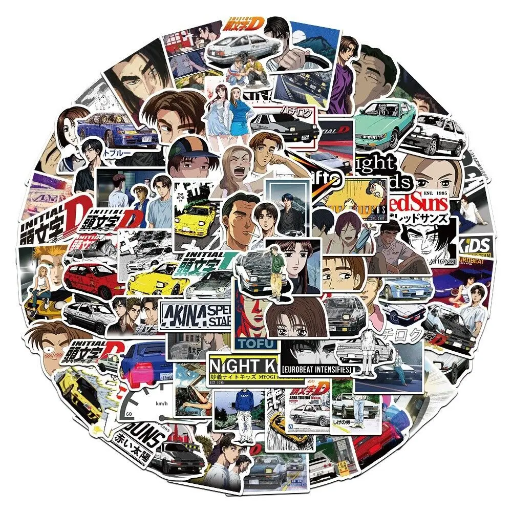 100PCS Initial D Stickers Waterproof JDM Stickers for Laptop Water Bottle Computer Phone Car Decals JDM Car Anime Stickers