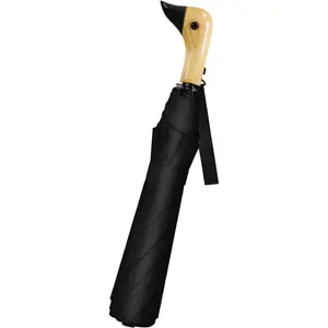 Cute Duck Handle Umbrella - Portable Collapsible Umbrella Auto Open & Manual Close Wooden Duckhead Umbrellas Fun Gifts for  Girls Women