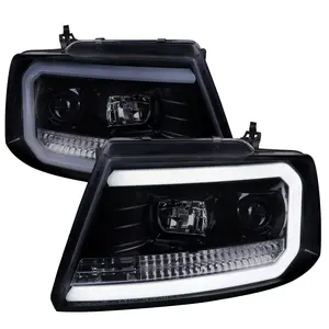 2004-2008 Ford F-150/ 2006-2008 Lincoln Mark LT LED C-Bar Projector Headlights (Glossy Black Housing/Smoked Lens)