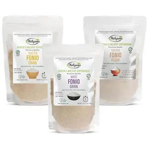 Nafajama Pack of 3 Premium Gluten-Free Fonio | White Fonio Grain, Toasted Fonio Grain & Toasted Fonio flour | Ancient African Supergrain | All-Natural, Non-GMO, Vegan, High-Fiber Superfood