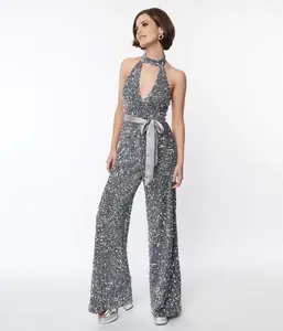 Smak Parlour Silver Sequin Glamour Goddess Jumpsuit