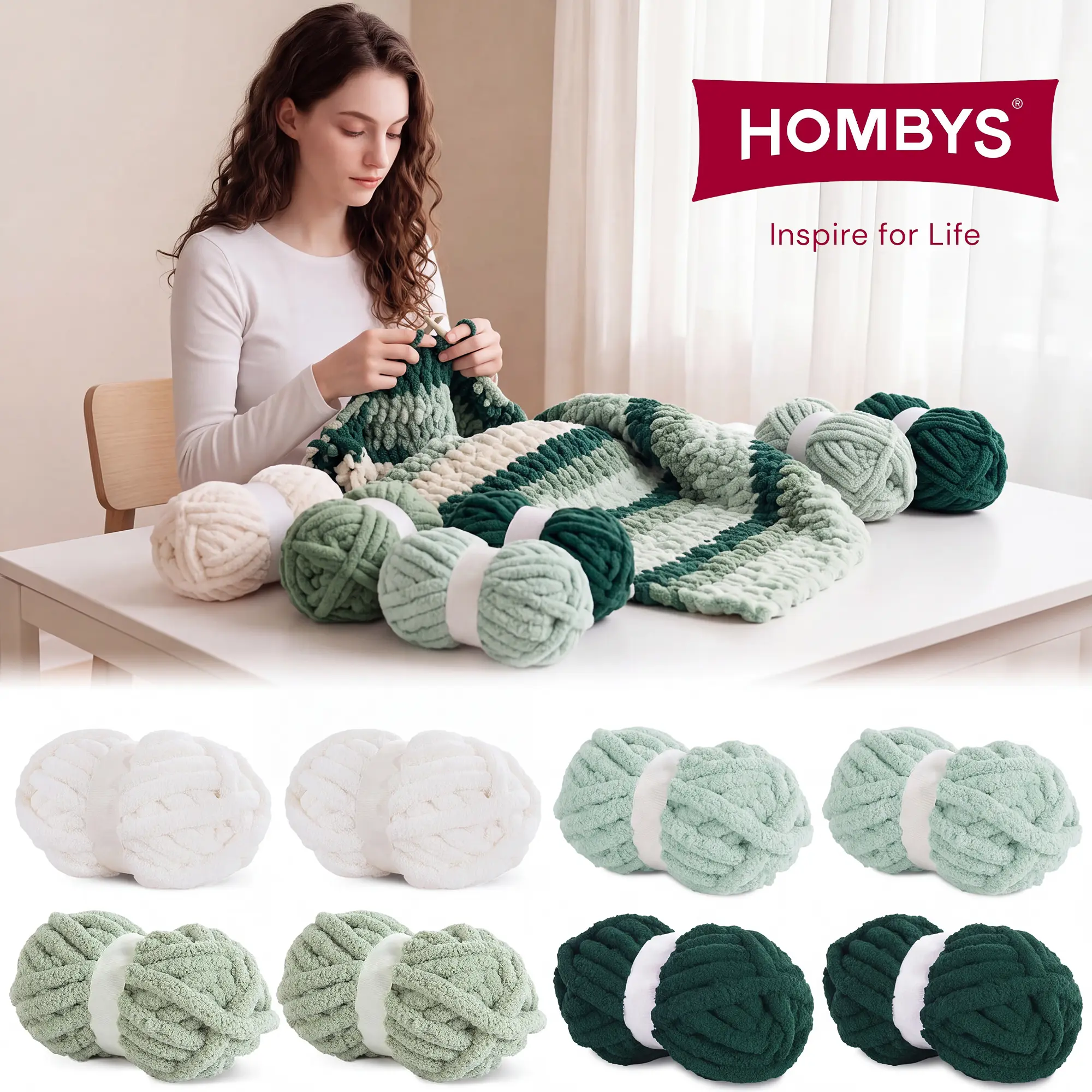 HOMBYS New Chunky Chenille Velvet Yarn Set SuperSoft Jumbo Bulky Option for Hand Knitting, CrochetProjects, DIY Rugs (Yarn Knitted Friendly for Moms, 27yds, 8oz Each Skein) -- cute crochet needle