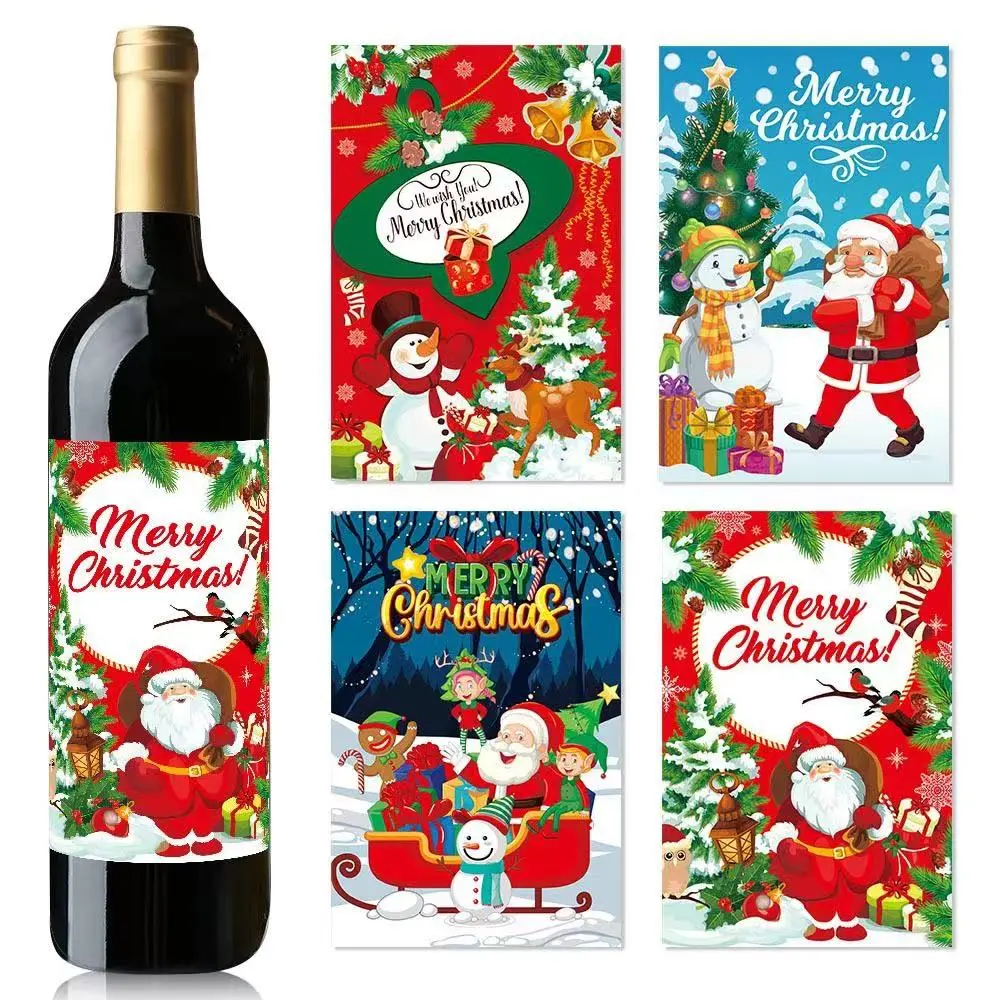 8-Piece Christmas Wine Bottle Decal Set Christmas Wine Bottle Stickers Holiday Party Decorations Cartoon-Style Festive Party Supplies 4 Designs: Santa Claus & Snowman boutique decor baptism gift christian ornaments Realistic Artificial Tree