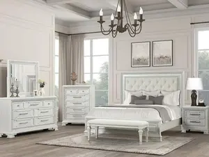 FM70000WH-F-4PC Stella Mia Creamy White Finish Wood Ash Burl Finish Traditional Queen Bedroom Set