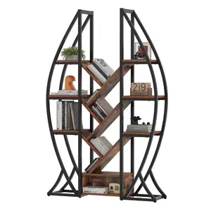 DWVO Oval Bookshelf, 5 Tier Etagere Bookcase Industrial Display Shelves for Living Room, Bedroom, Home Office