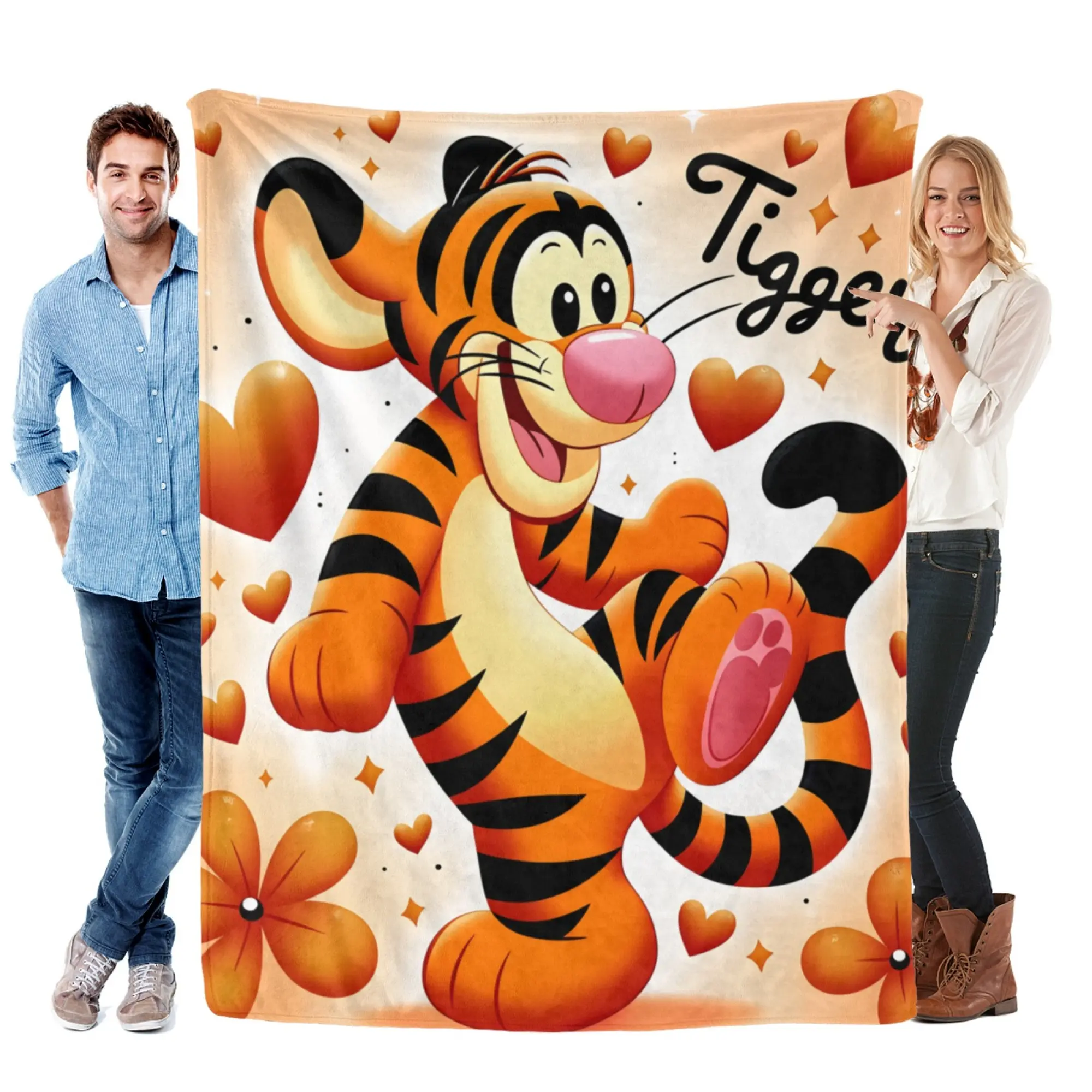 Disney Winnie the Pooh Tigger Fleece Blanket - Fleece Fabric, Cute Look, 2D Orange Print, Child-Friendly Room Decor, Winnie Pooh, Indoor Use
