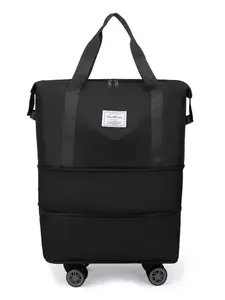 Foldable Travel Bag with Wheels & Shoulder Straps, Expandable Large Capacity Handbag, Practical Rolling Duffel for Easy Transport, Travel Duffle Bag