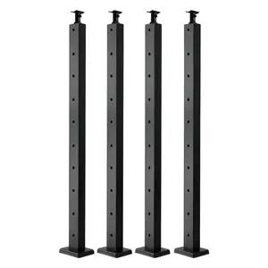 4-Pack 36x1x2 In Cable Railing Posts with Pre-Drilled Holes Stainless Steel Black Durable Horizontal Deck Protection