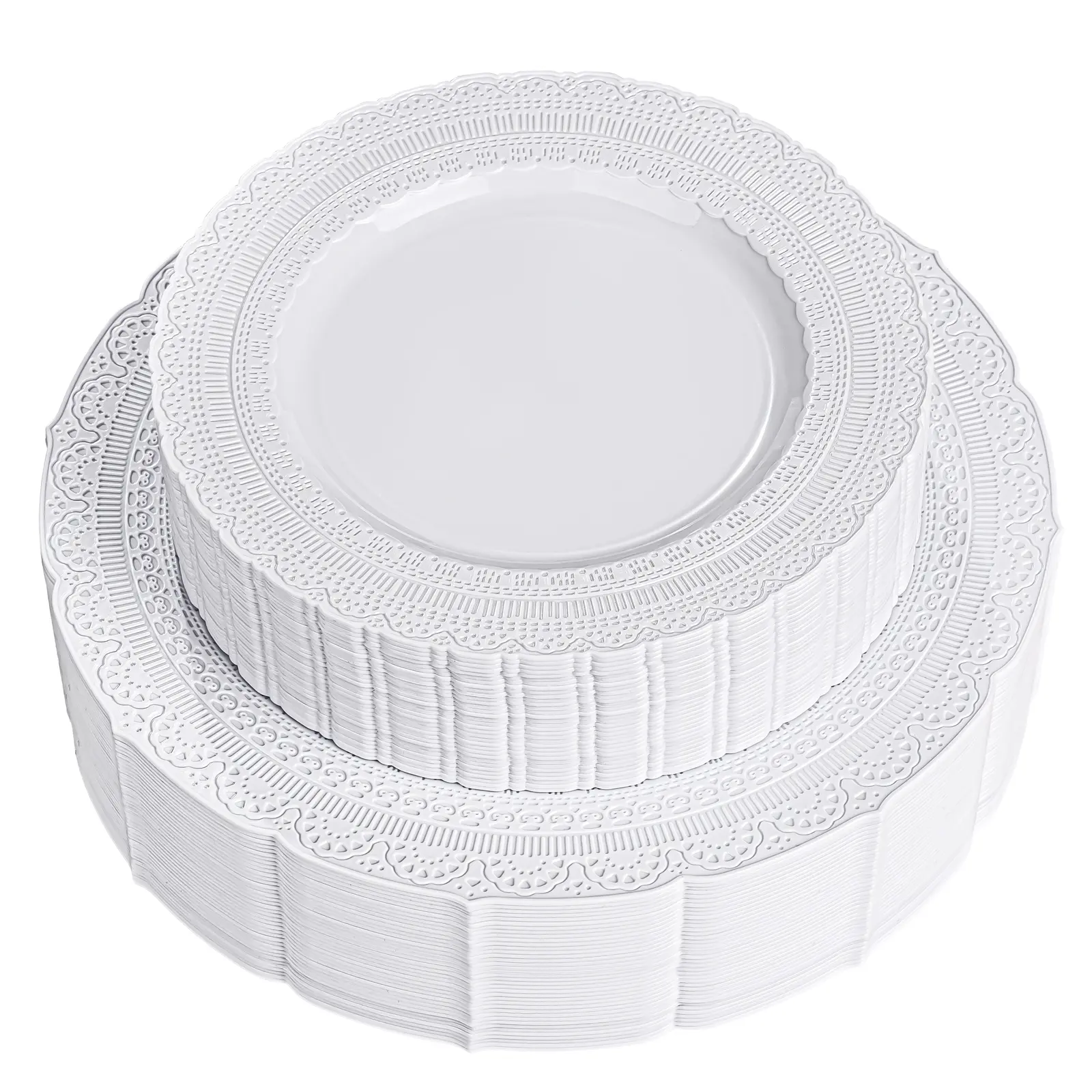 60PCS White Plastic Plates - Heavyweight Vintage Disposable Plastic Plates for 30 Guests Include 30pcs 10.25” Dinner Plate,30pcs 7.5” Dessert Plate Perfect for Wedding & Party