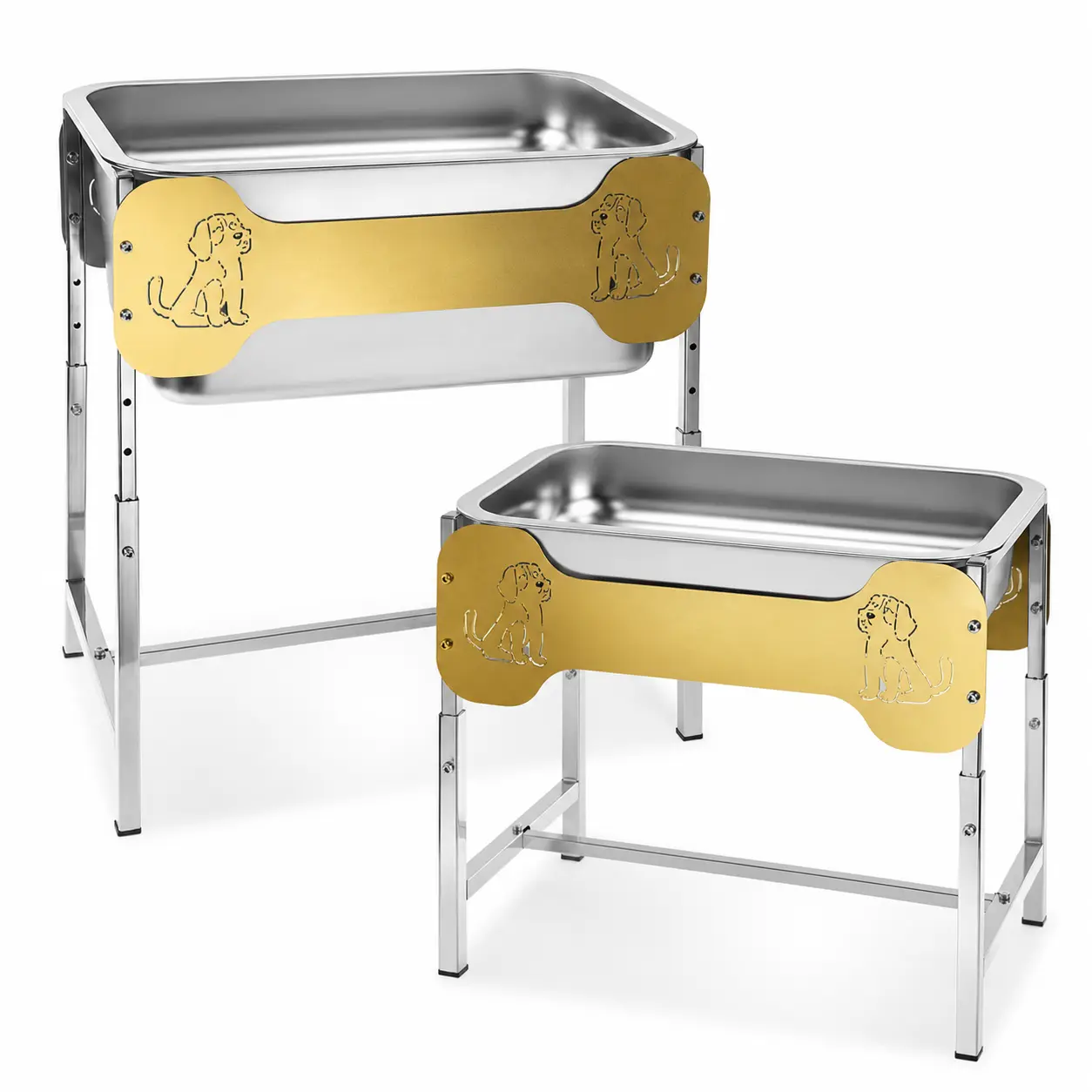 2-Pack Elevated Dog Bowl Stands, 6 Adjustable Heights with Stainless Steel Bowls