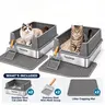 Topyangs 2-Pack Stainless Steel High Sided Cat Litter Box, Non-Stick Tray, Leak-Proof & Splash Proof, Includes Litter Scoop, Easy to Clean for Multi-Cat Households.,familyfun High Sided Litter Box