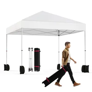 GAOMON Pop Up Canopy Tent 10x10ft, 1-Person Setup Instant Tent Shelter, Portable Commercial Outdoor Canopies w/Roller Bag, 4 Weight Bags 4 Ropes & 8 Stakes for Beach Events Parties Camping, White
