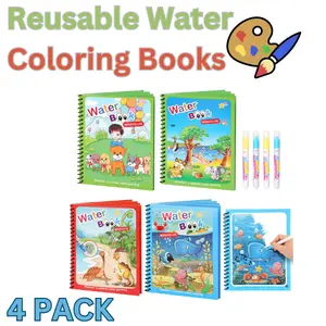 4 Pack Reusable Water Coloring Books for Toddlers, Mess-Free Paint with Water Activity Books, Portable Educational Doodle Drawing Toy, Boosts Imagination & Color Perception