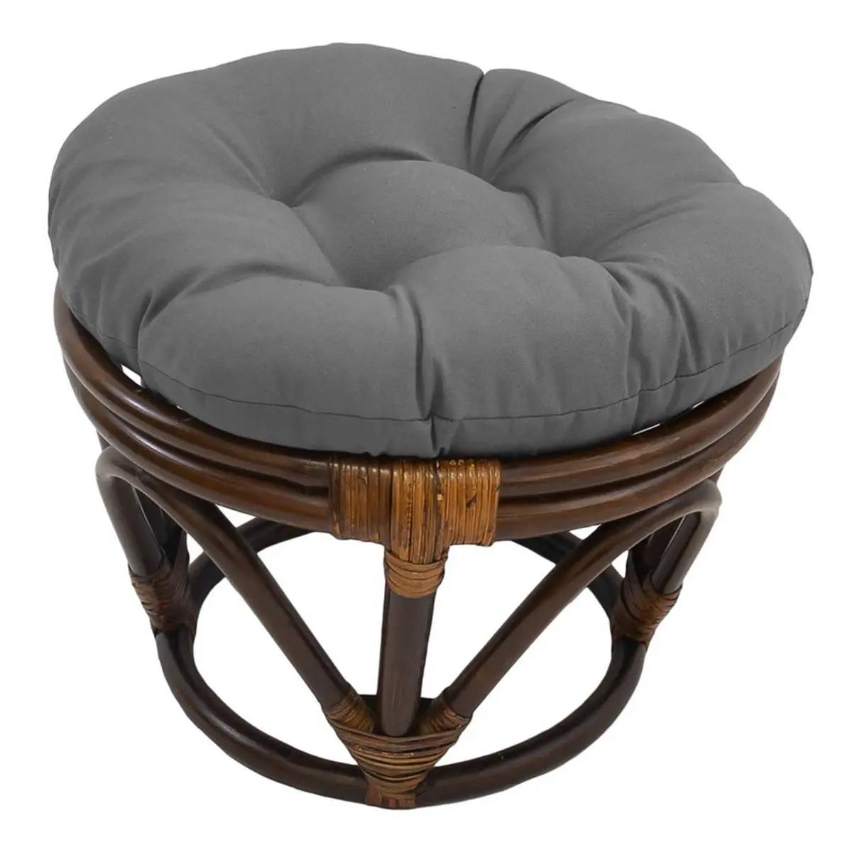 212 MAIN Rattan Soft Cushioned Upholstered Footstool, Grey Twill Cushion - Indoor Living Room Furniture Stool, Soft Cushioned Stool, Upholstered Stool