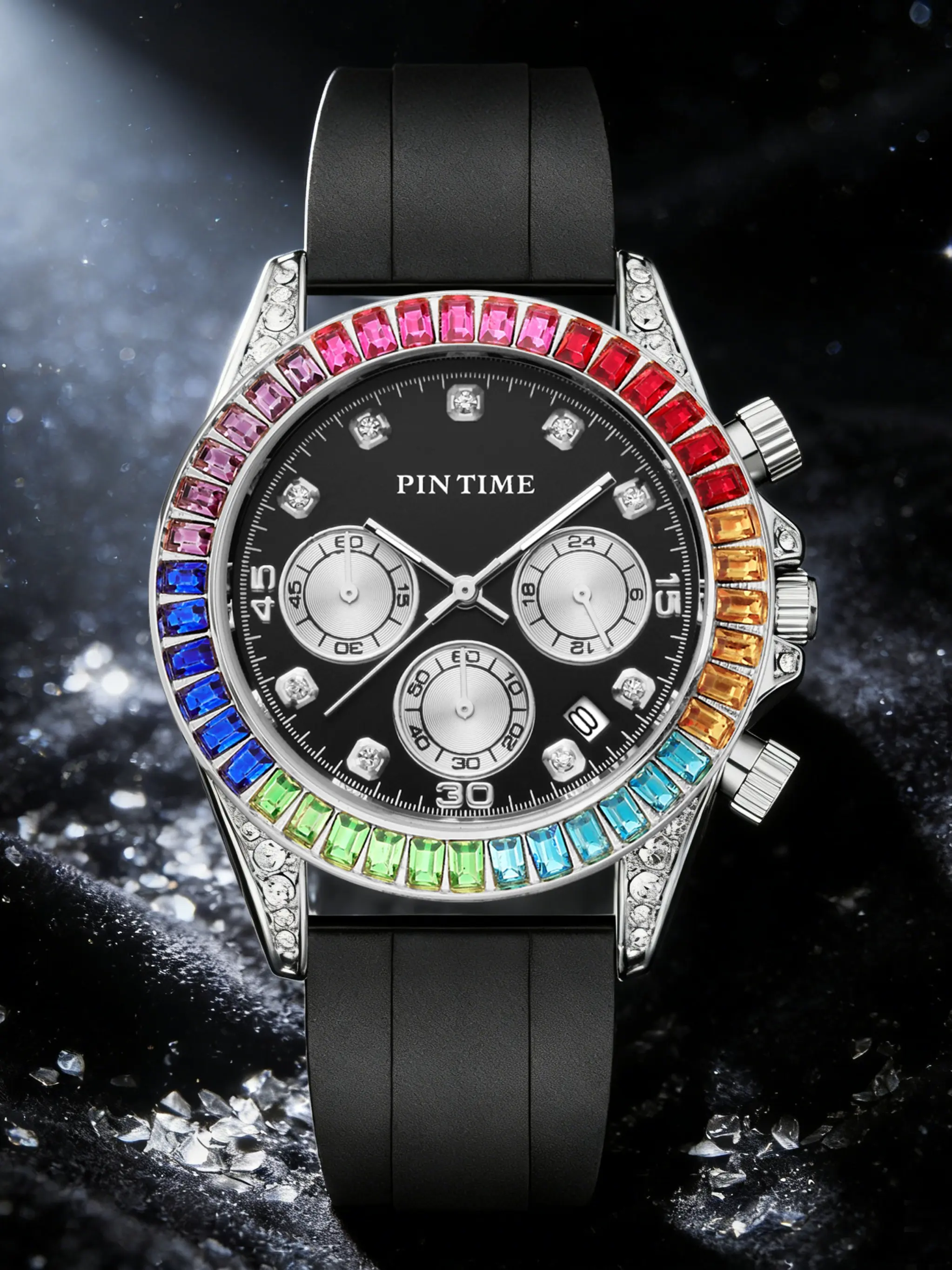 Men's Quartz Sports Watch with Six Needles, Waterproof Silicone Strap, Analog Large Dial for All Occasions, Casual Style, Quartz Wristwatch