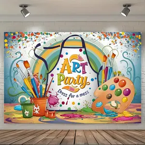 1PC Polyester Reusable 2D Flat Art Backdrop Banner - Summervibes, Painting Pigment Brush Included, Rainbow Elements, for Children’s Birthday Party Creative Activities & Studio Background Wall Decoration (Home & Festive Party Supplies)