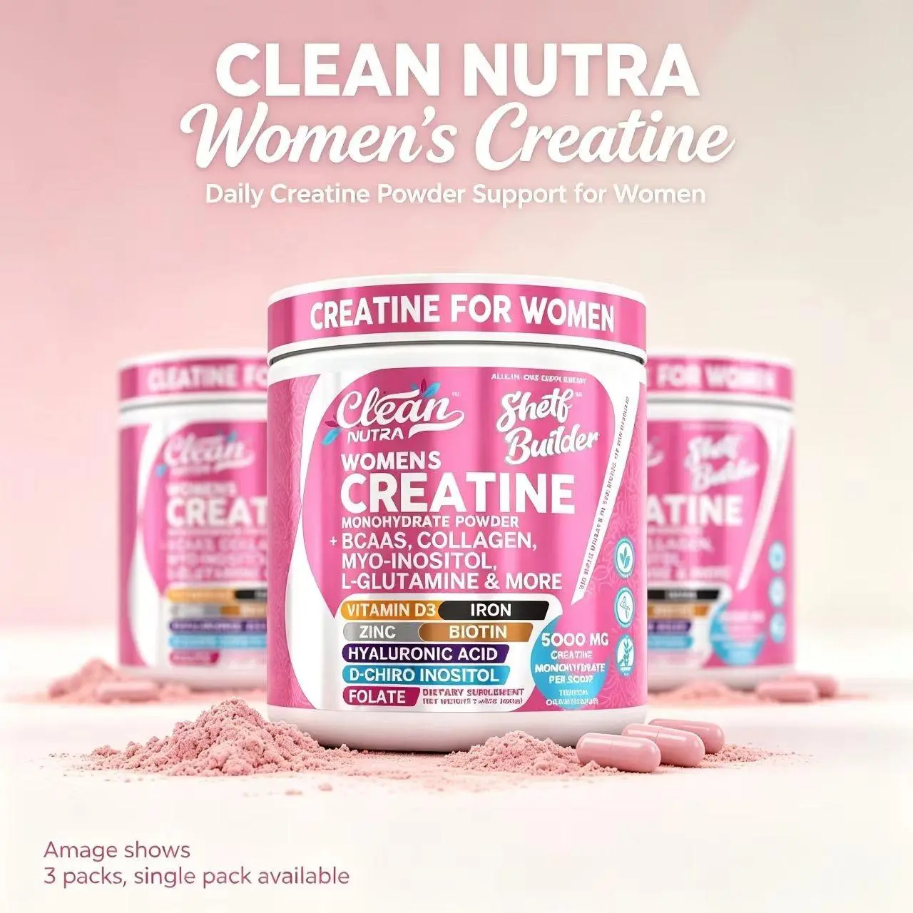 【3 pack】Clean Nutra BOGO | Creatine Monohydrate Powder with BCAAs, Collagen, Myo-Inositol, L-Glutamine & More for Optimal Support (3 Bottles For The Price of One) – Shelf Builder