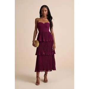 Seriously Sensational Plum Strapless Tiered Midi Dress