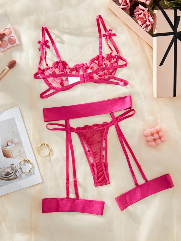 Elegant Heart Embroidered Lace Lingerie Set, Perfect Valentine's Day Gift, Sexy Underwear for Women, Trendy and Comfortable, Adjustable Bodysuit