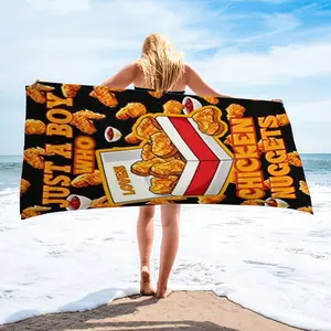 Eye-catching beach towel with chicken nugget print—soft, comfortable, absorbent, and quick-drying—perfect as a summer gift for men for beach, pool, or vacation occasions