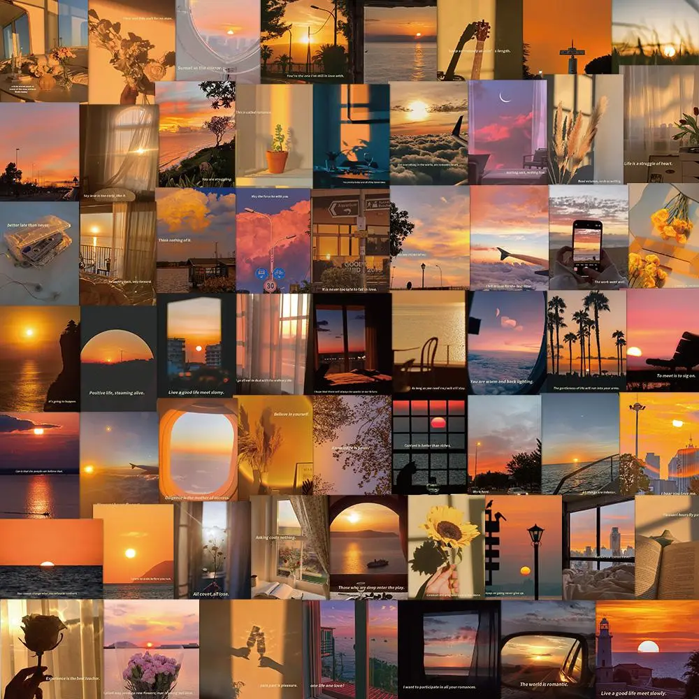 Sunset Pattern Sticker (60/1200pcs/set), Healing Landscape Sticker, Waterproof Self Adhesive Sticker for Water Bottle Laptop Phone, Ornaments, Mood Calming Stickers, Art Stickers, Stickers Kit