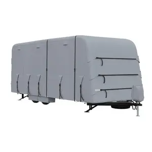 GARVEE 33'-35'Travel RV Cover, Extra-Thick 4 Layers Travel Trailer Cover, Windproof Waterproof UV-Protection, 2Pcs Extra 12m Straps & 4 Tire Covers