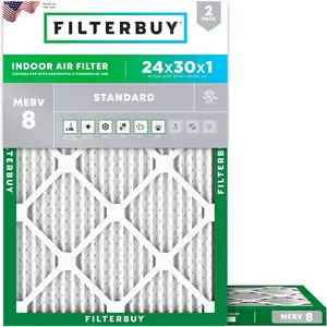 Filterbuy 24x30x1 Air Filter (2-Pack), Pleated MERV 8 Dust Defense HVAC AC Furnace Air Filters (Actual Size: 23.88 x 29.88 x 0.75 Inches)