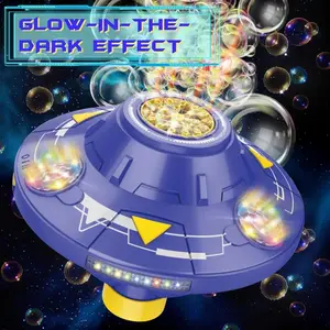 80ml Electric Flying Saucer Automatic Bubble Machine with Rotating Bubble Gun and LED Light for Outdoor Games, Featuring Obstacle-Avoiding Flight Ideal for Disc-Shaped Outdoor Activities, Spring Outings, Easter, and Birthday Parties