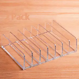 Acrylic Mail Holder 2 Pack, 7 Slots Clear Desk Organizer for Sorting Mail, Clear Bill Money Organizer for Envelope, Card and Makeup, Cash Tray for Cash Stuffing, Use in Home and Office