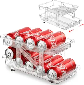 Expandable Soda Can Dispenser - 2-Pack - Clear Transparent Design for Refrigerator, Kitchen, and Pantry Storage Organizer for Cans, Beverage Bottle, Canned Food, or Fridge Drink Holder.