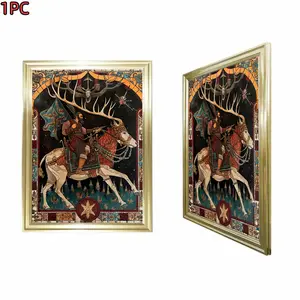1pc Framed Gold Frame Framed Canvas Art Print Medieval Knight On Horseback With Antlers Fantasy Theme For Living Room Bedroom And Study Decorative Wall Art With Gold Frame