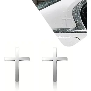 3D Christian Cross Car Decal - Metal Jesus Stickers for Cars, Trucks, SUV, Bible Religious Auto Emblem, Waterproof Chrome Silver Adhesive Backing