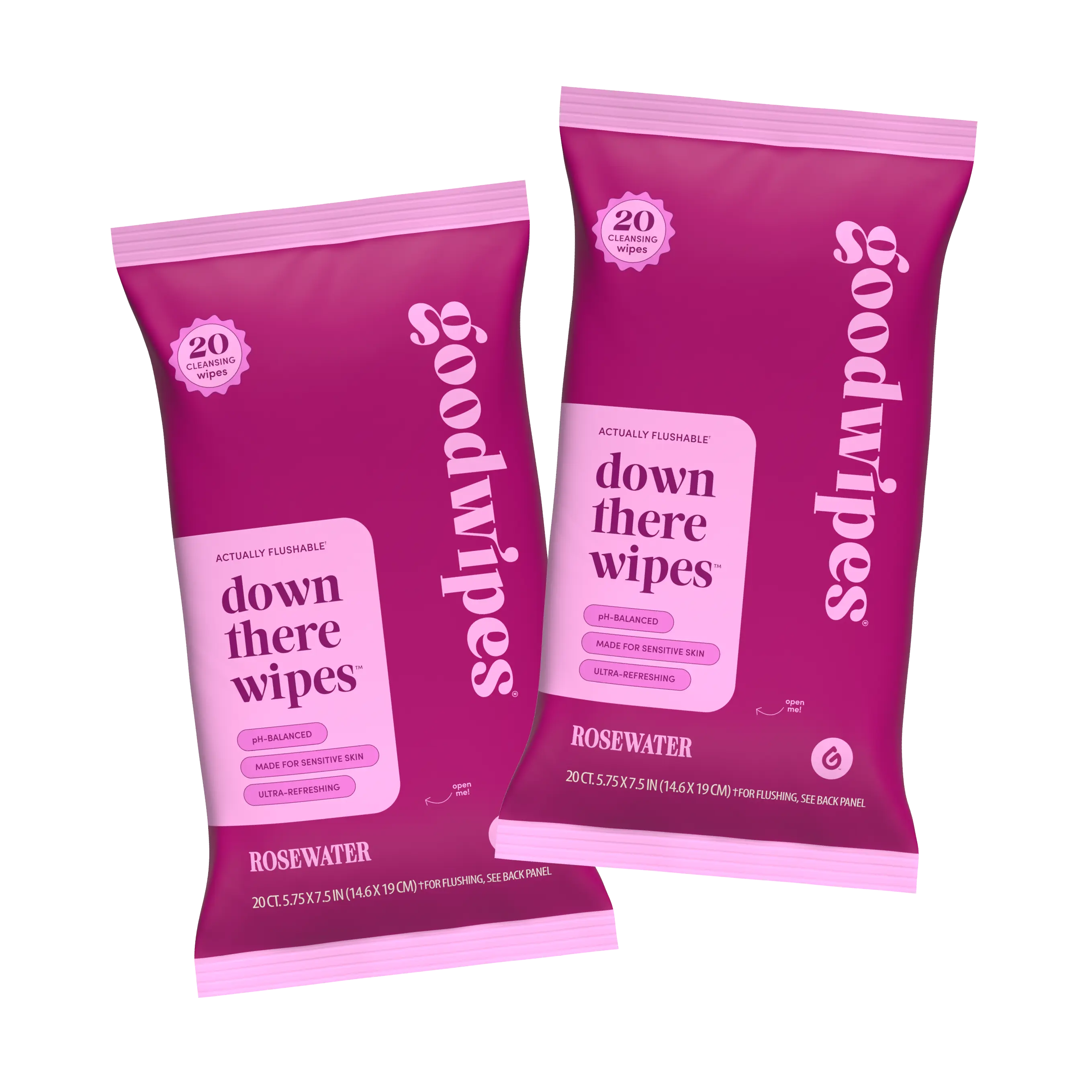 Goodwipes 4pk. 20ct. Rosewater Down There Wipes | Flushable Feminine Wipes | pH-Balanced Soft & Cleansing for Daily Use