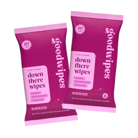 Goodwipes 4pk. 20ct. Rosewater Down There Wipes | Flushable Feminine Wipes | pH-Balanced Soft & Cleansing for Daily Use