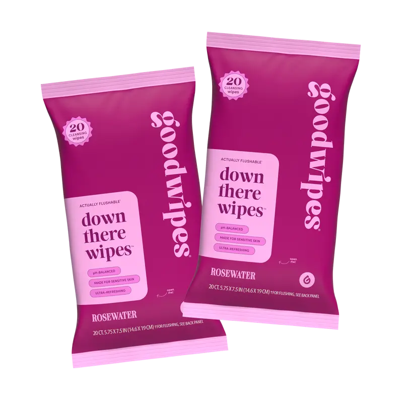 Goodwipes 4pk. 20ct. Rosewater Down There Wipes | Flushable Feminine Wipes | pH-Balanced Soft & Cleansing for Daily Use