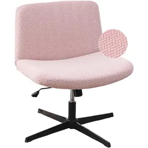 Armless Office Desk Chair Cover, Waterproof Elastic Criss Cross Exquisite Vanity Chair Cover, Mid Back Wide Seat Accent Chair Covers, Pink T-type (Just the Cover)