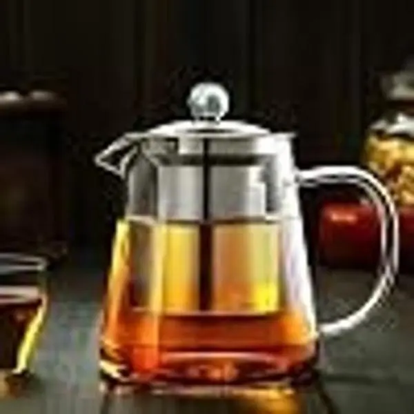 Small Glass Teapot with Removable Infuser, Stovetop Safe Tea Kettle, Blooming and Loose Leaf Tea Maker Set for Camping Travel 550ml