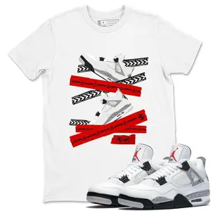 Caution Tape Unisex Graphic T-Shirts To Match Sneakers 4s Retro White Cement, White Cement 4s Outfit, Graphic Tees, Trendy Summer Sun Tees, Top T-Shirt