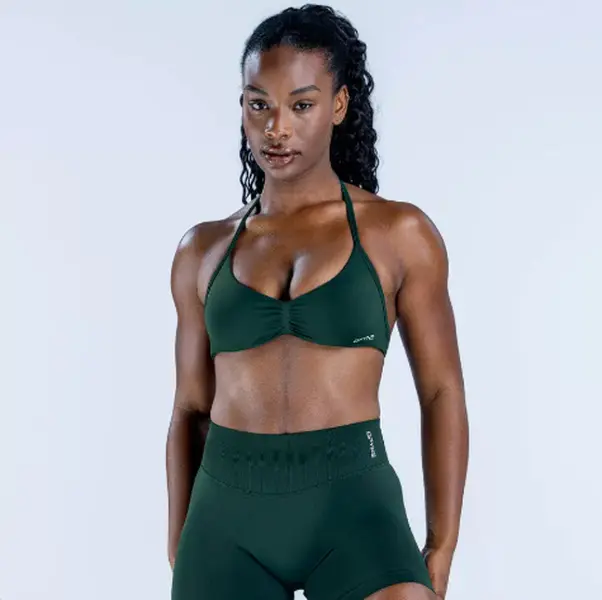 (With Logo) DF High Waist Tummy Contro Biker Shorts -Seamles Ruched Hater Sports Bra for Women's Gym Training Quick Dry Compression Fitness Set