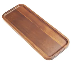 Solid Acacia Wood Serving Trays and Platters - Wooden Mini Charcuterie Boards, Rectangle Small Cheese Board for Food, Bathroom, Home Decor, Kitchen Counter