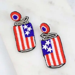 American Flag Can of Fun Beaded Earrings Bow Sequin