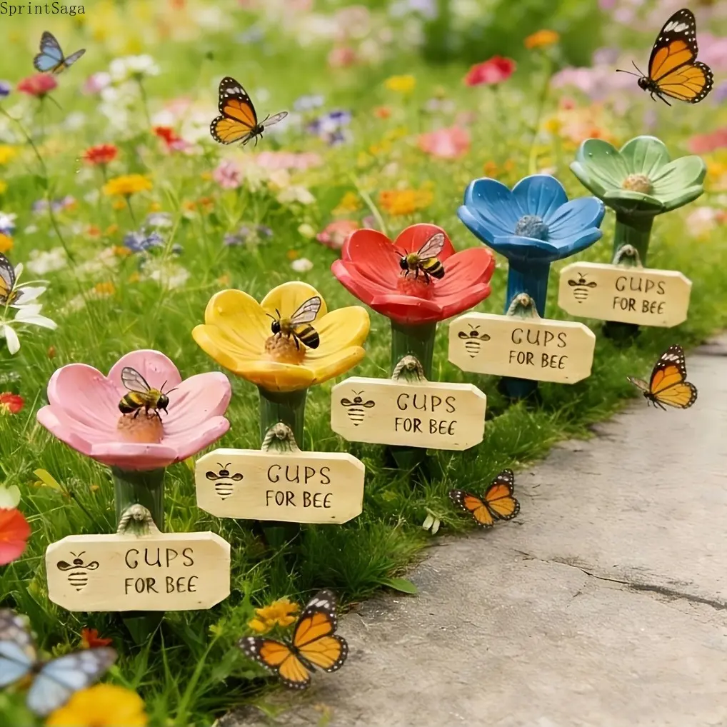 4-Piece Multi-Color Flower Bee Feeder Set, Reusable Pollinator Water Station for Bees, Butterflies, and Hummingbirds, Cute Flower-Shaped Outdoor and Indoor Garden Decor, Durable and Easy to Fill, Perfect for Yard, Patio, and Balcony
